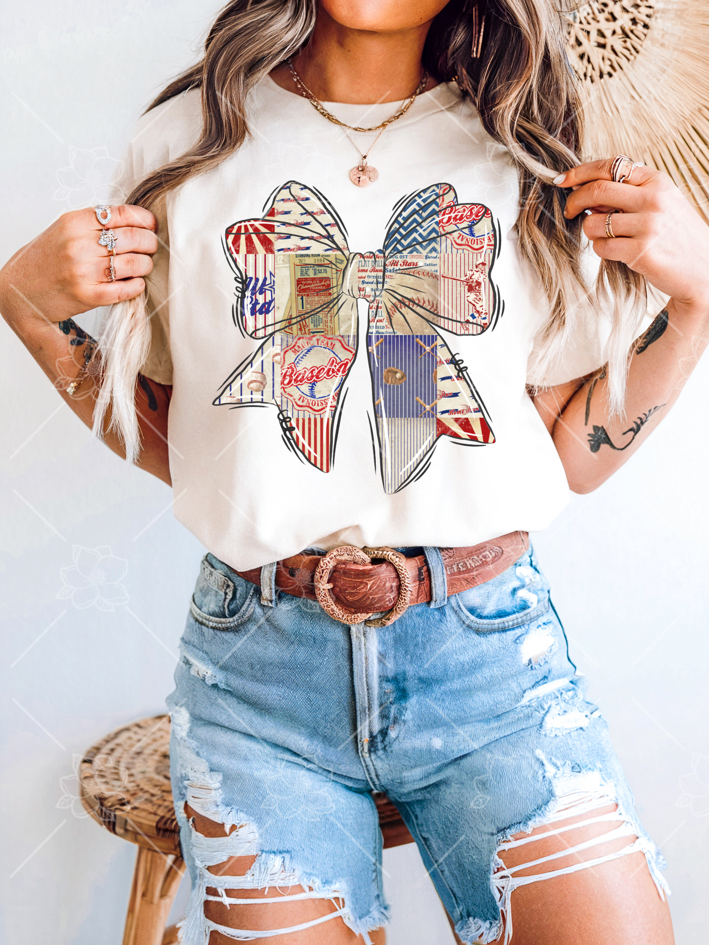 Baseball Collage Bow - Multiple Sizes