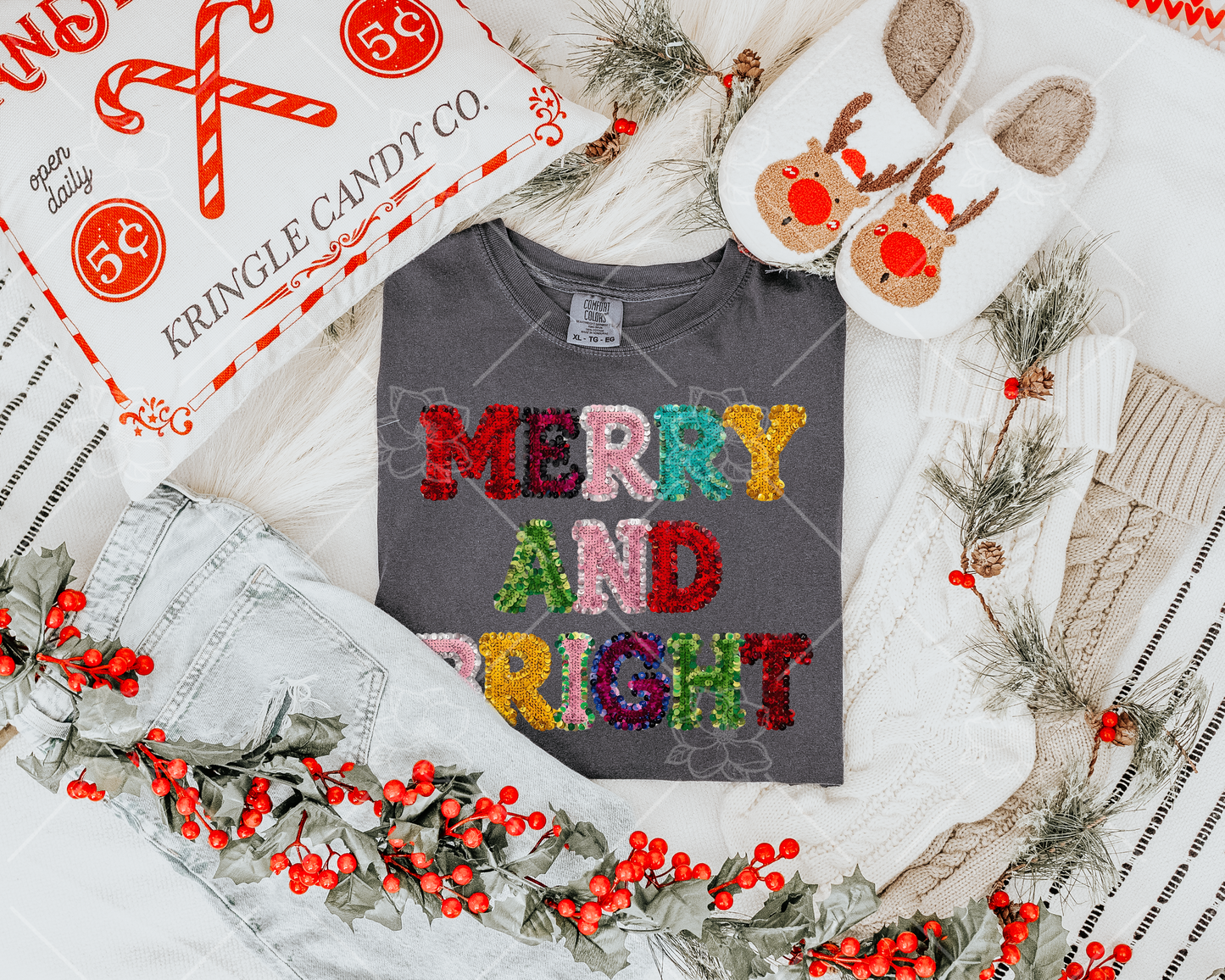 Merry & bright FAUX Sequence - Multiple Sizes