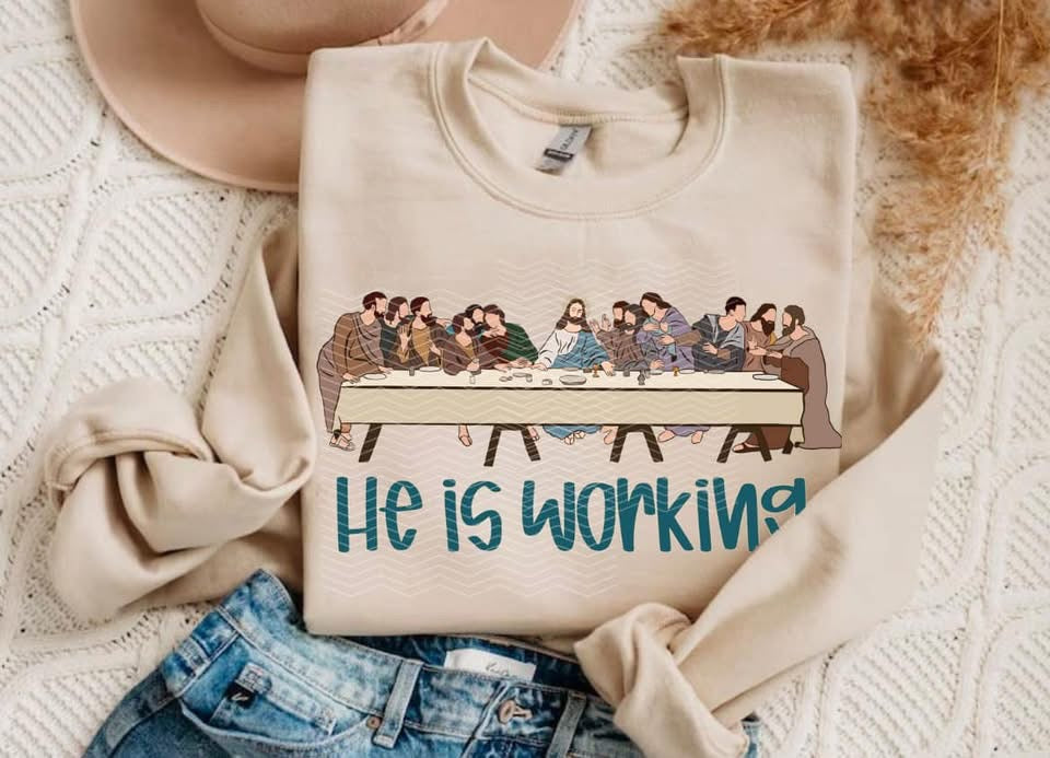 He is working - table