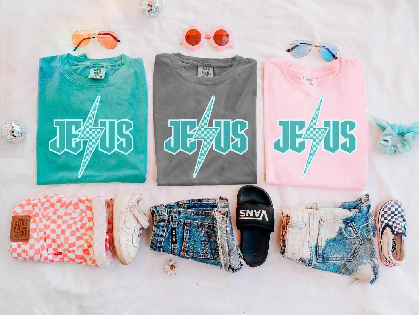 Turquoise checkered Jesus - Multiple Sizes
