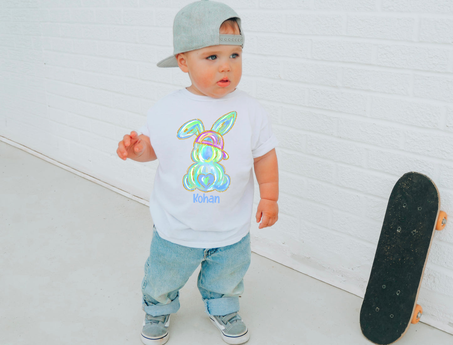 Custom water color bunny blue - Multiple Sizes