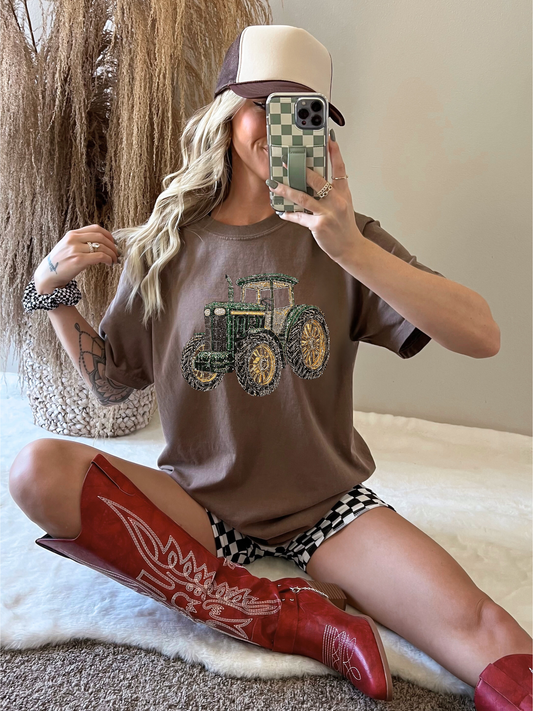 FAUX Green Rhinestone Tractor- Multiple Sizes